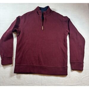 Lands End Sweater Mens Burgundy Bedford Rib 1/4 Zip Long Sleeve Soft Pullover